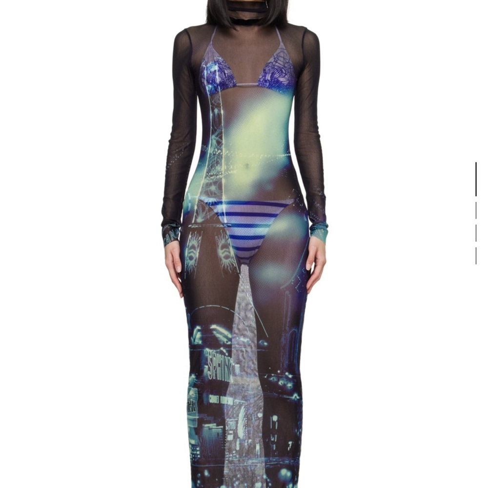 Jean Paul Gaultier Black and Blue Long Sleeve Dress